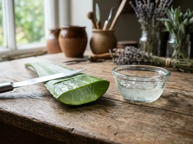 Aloe vera – Inner-leaf gel and clear translucent gel in a glass bowl