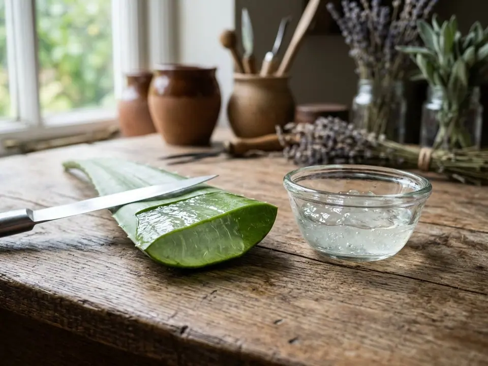 Echte Aloe – Blattinnengel und klares Gel in einer Glasschale